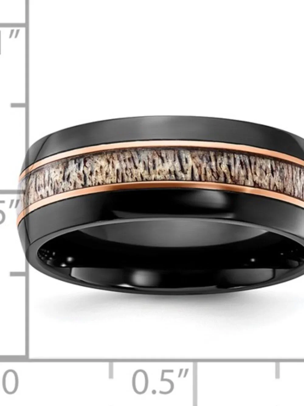 Chisel Black Zirconium Ring 8mm Band Rose Gold Accents & Real Antler Inlay